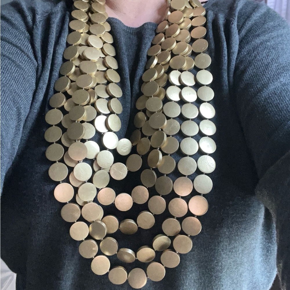 Dramatic Gold Disc Layered Statement Necklace - image 2
